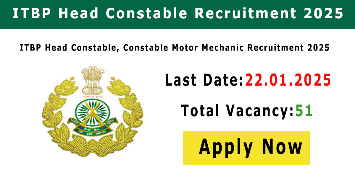 ITBP Head Constable, Constable Motor Mechanic Recruitment 2025