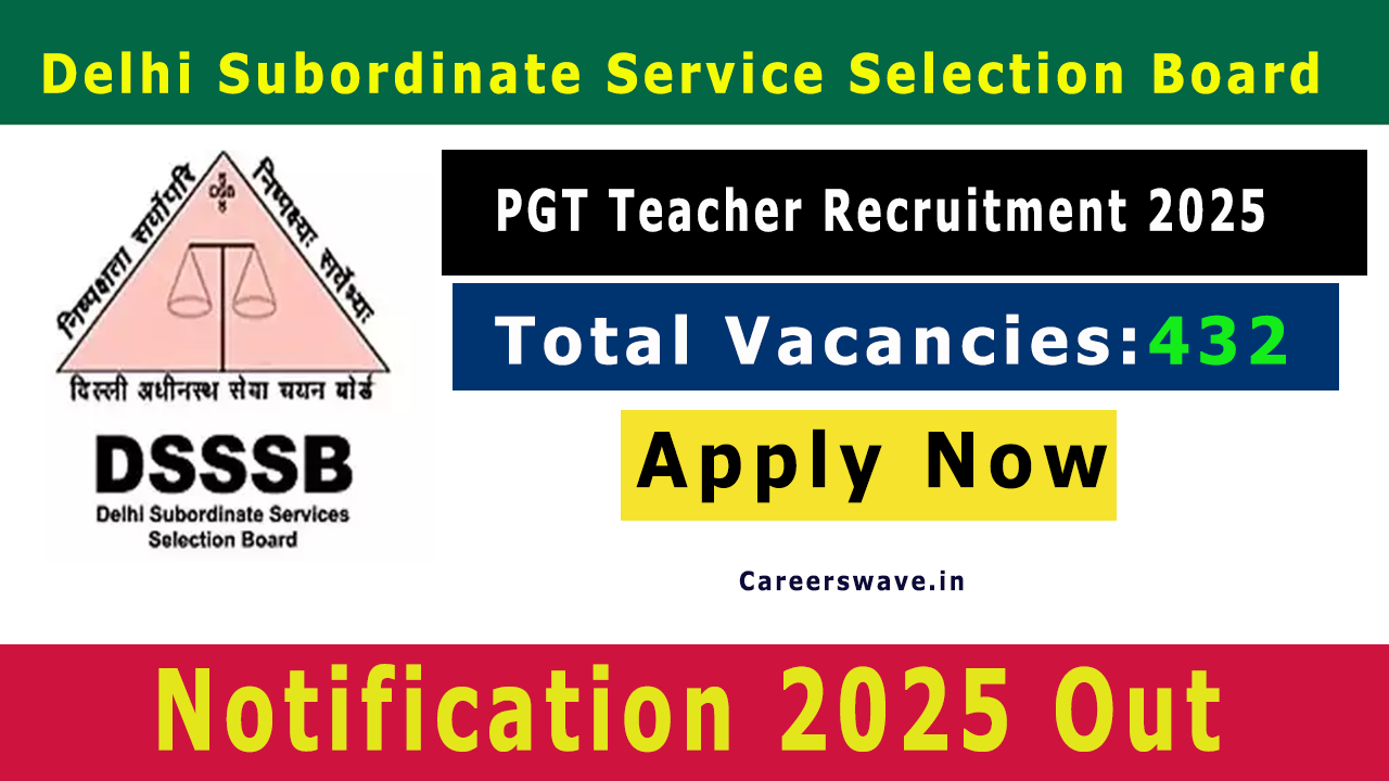 Delhi DSSSB PGT Teacher Recruitment 2025 for 432 Posts