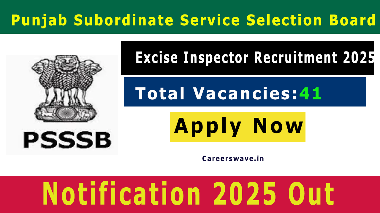 PSSSB Excise Inspector Recruitment 2025 for 41 Vacancy